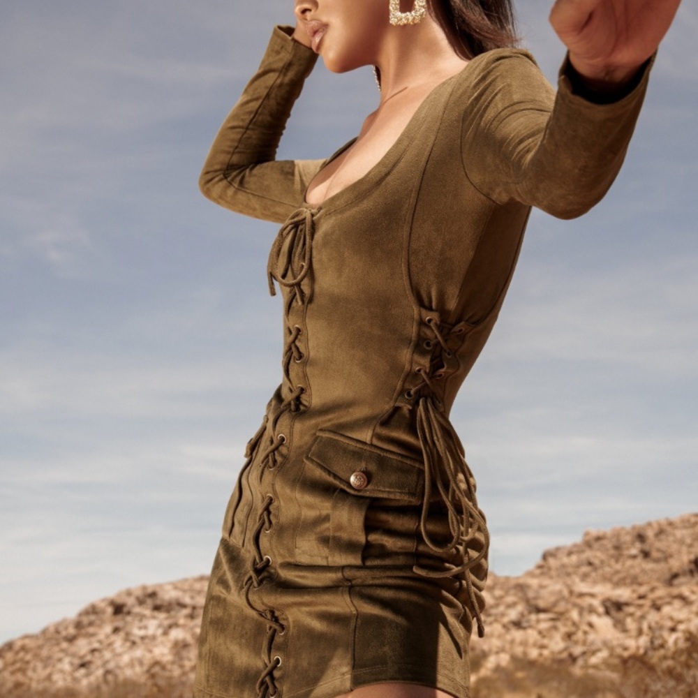 Long Sleeve Lace Up Mini Dress